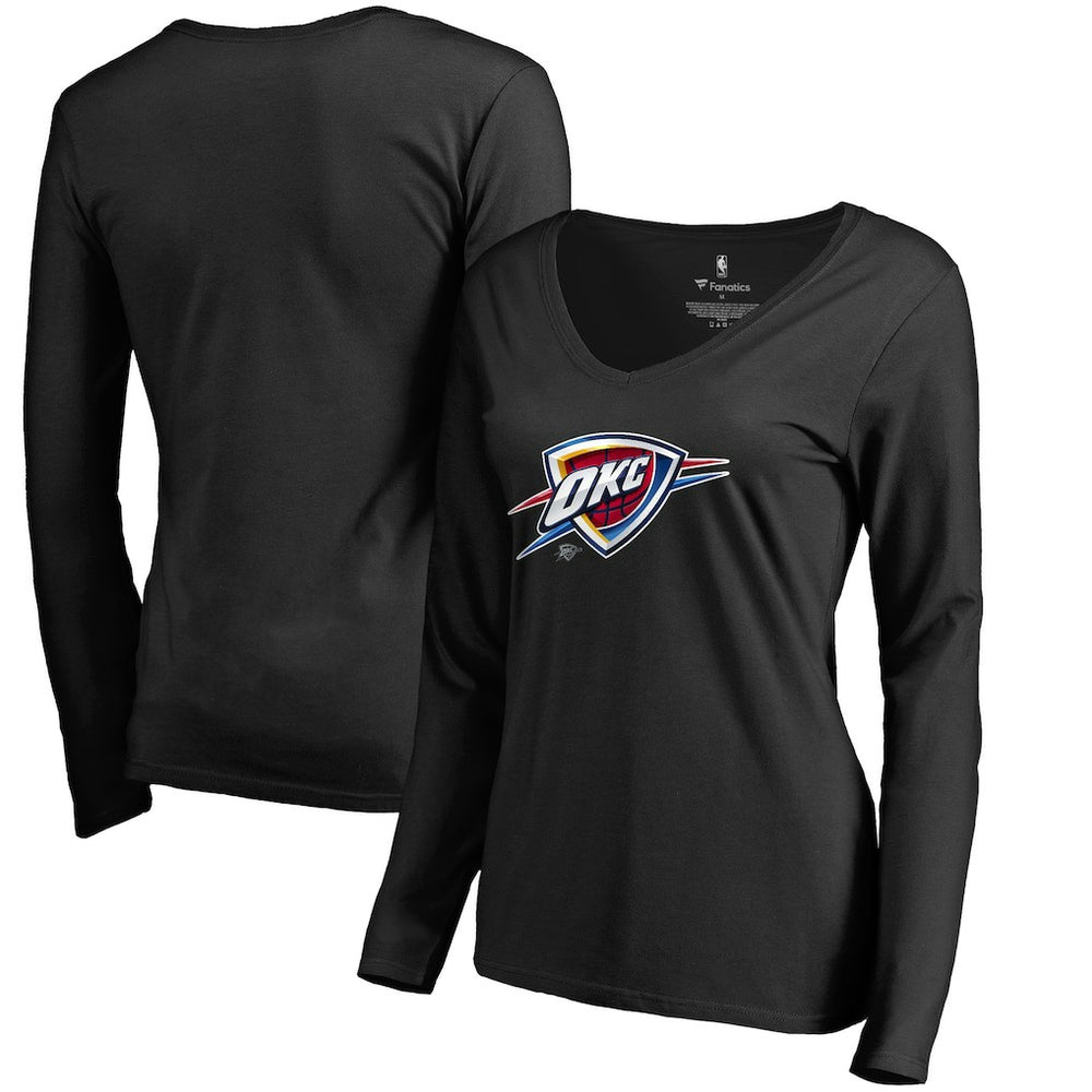 Black Oklahoma City Thunder Women's Midnight Mascot Long Sleeve V-Neck T-Shirt | NBA