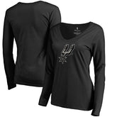 Black San Antonio Spurs Women's Midnight Mascot Long Sleeve V-Neck T-Shirt | NBA