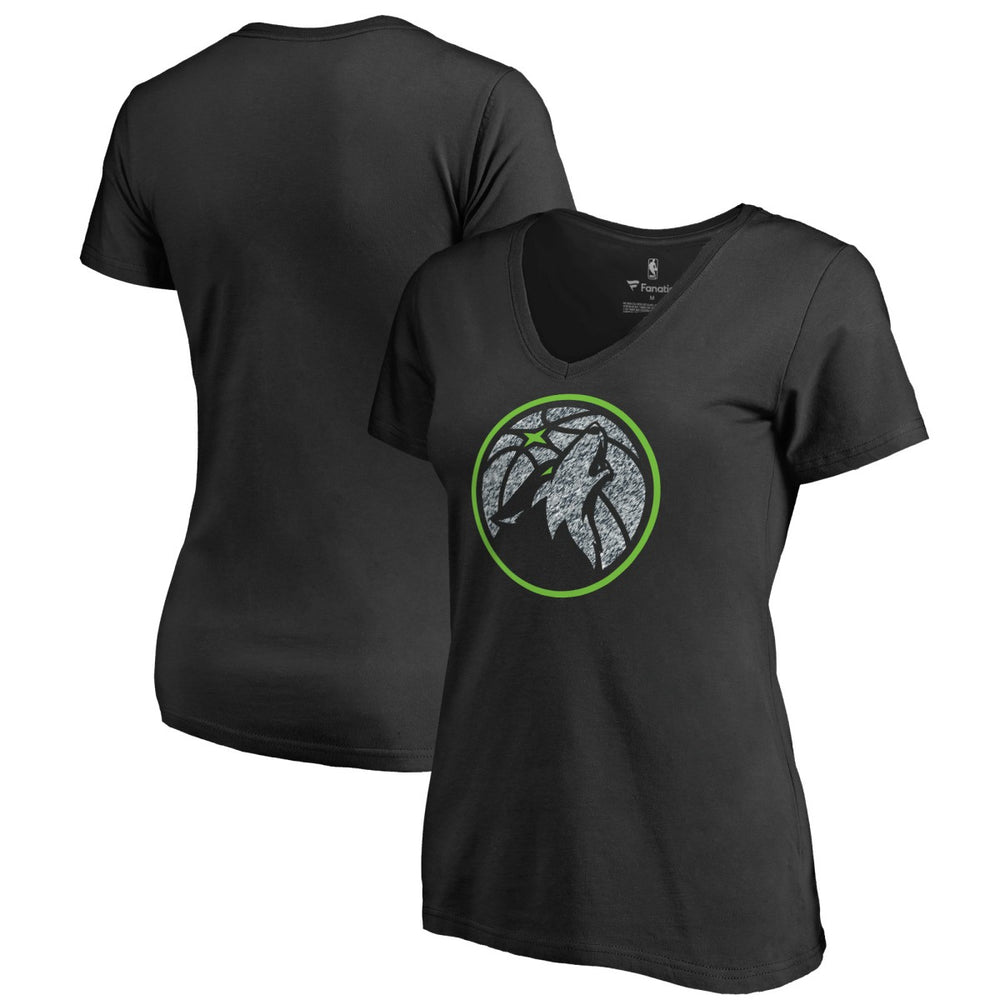 Black Minnesota Timberwolves Women's Static Logo V-Neck T-Shirt | NBA
