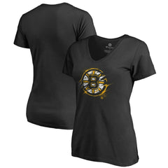 Boston Bruins Women's Splatter Logo V-Neck T-Shirt - NHL T-shirts