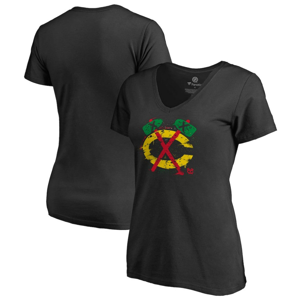 Chicago Blackhawks Women's Splatter Logo V-Neck T-Shirt - NHL T-shirts