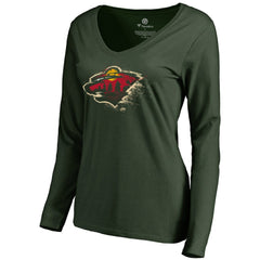 Minnesota Wild Women's Splatter Logo V-Neck Long Sleeve T-Shirt - NHL T-shirts