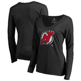 New Jersey Devils Women's Splatter Logo V-Neck Long Sleeve T-Shirt - NHL T-shirts
