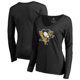 Pittsburgh Penguins Women's Splatter Logo V-Neck Long Sleeve T-Shirt - NHL T-shirts