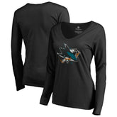 San Jose Sharks Women's Splatter Logo V-Neck Long Sleeve T-Shirt - NHL T-shirts