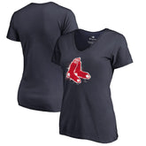 Boston Red Sox Women's Splatter Logo V-Neck T-Shirt - MLB T-shirts