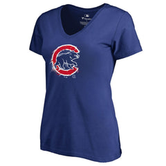Chicago Cubs Women's Splatter Logo V-Neck T-Shirt - MLB T-shirts