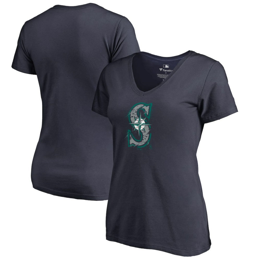 Seattle Mariners Women's Splatter Logo V-Neck T-Shirt - MLB T-shirts