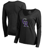 Colorado Rockies Women's Splatter Logo Long Sleeve V-Neck T-Shirt - MLB T-shirts
