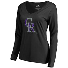 Colorado Rockies Women's Splatter Logo Long Sleeve V-Neck T-Shirt - MLB T-shirts