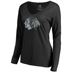 Chicago Blackhawks Women's Static Logo Long Sleeve V-Neck T-Shirt - NHL T-shirts