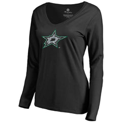 Dallas Stars Women's Static Logo Long Sleeve V-Neck T-Shirt - NHL T-shirts