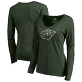 Minnesota Wild Women's Static Logo Long Sleeve V-Neck T-Shirt - NHL T-shirts