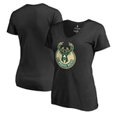 Black Milwaukee Bucks Women's Primary Logo V-Neck T-Shirt | NBA