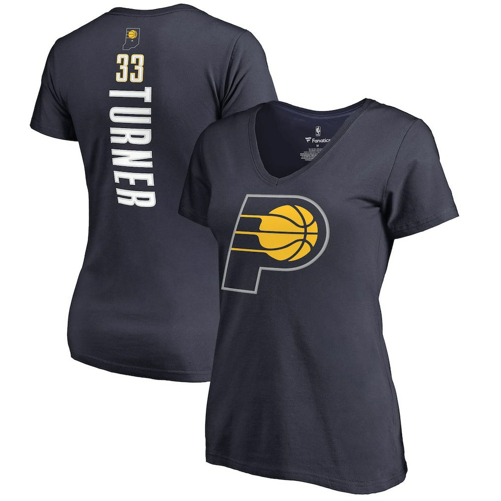 Navy Myles Turner Indiana Pacers Women's Backer Name and Number V-Neck T-Shirt | NBA