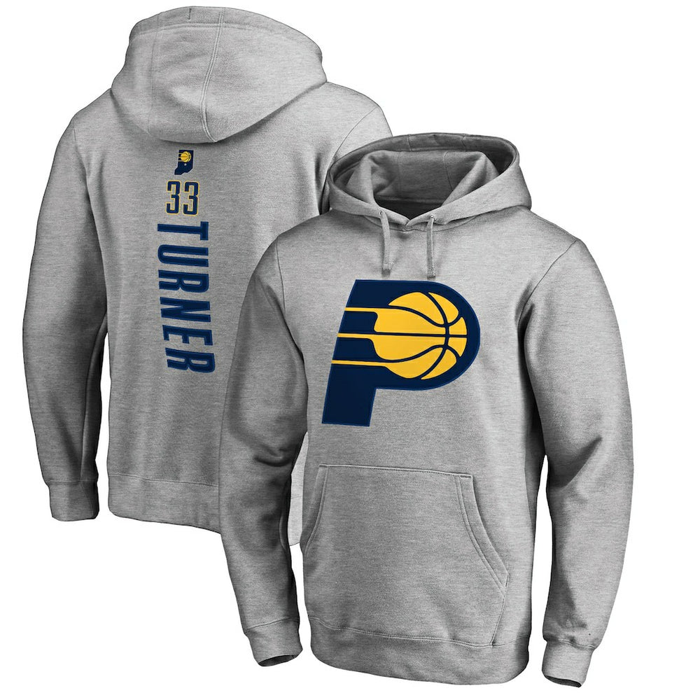 Heathered Gray Myles Turner Indiana Pacers Backer Name and Number Pullover Hoodie | NBA