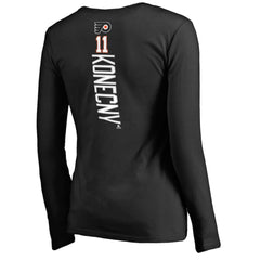 Travis Konecny Philadelphia Flyers Women's Backer Name & Number Slim Fit Long Sleeve V-Neck T-Shirt - NHL T-shirts