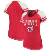 Washington Nationals Soft as a Grape Women's Color Block V-Neck T-Shirt - MLB T-shirts