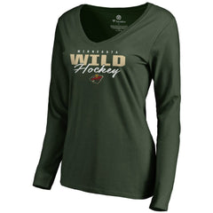 Minnesota Wild Women's Iconic Collection Script Assist Long Sleeve V-Neck T-Shirt - NHL T-shirts
