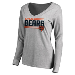 Chicago Bears Women's Iconic Collection On Side Stripe Long Sleeve V-Neck T-Shirt | NFL Discount