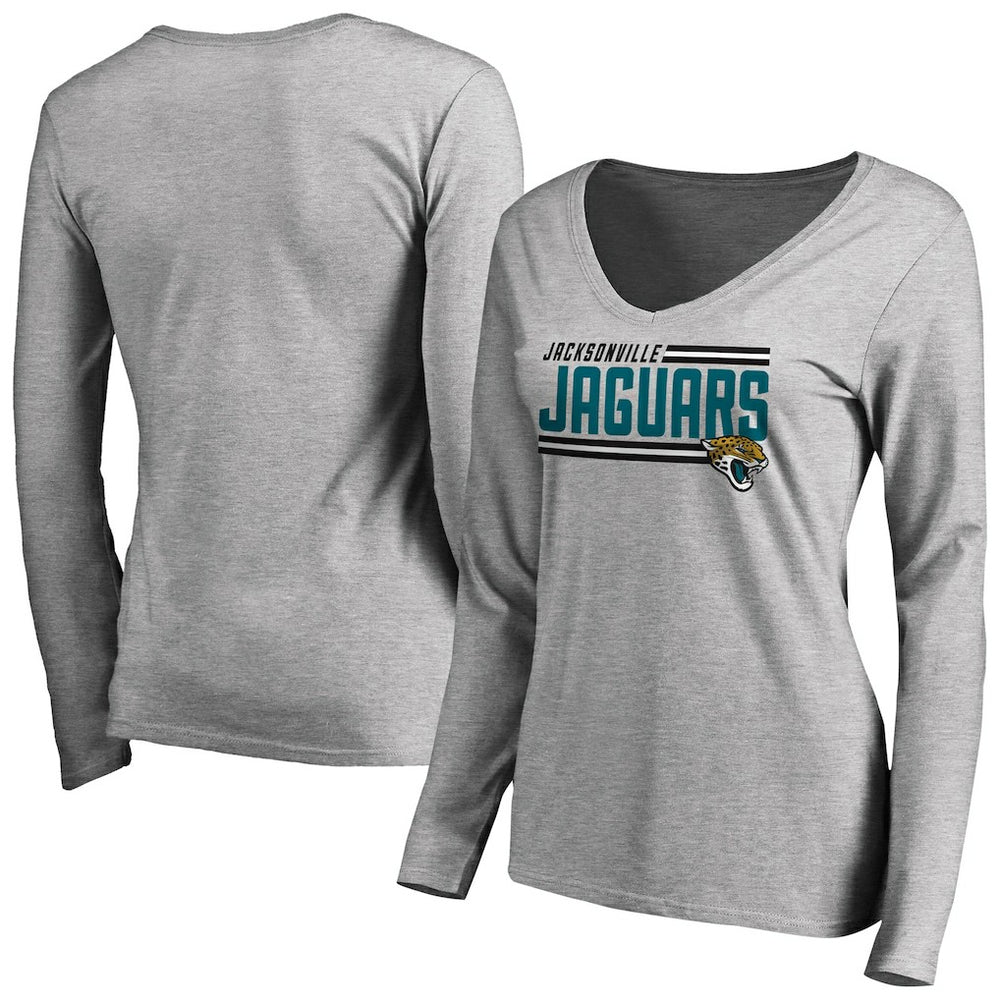 Jacksonville Jaguars Women's Iconic Collection On Side Stripe Long Sleeve V-Neck T-Shirt | NFL Sale