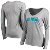 Miami Dolphins Women's Iconic Collection On Side Stripe Long Sleeve V-Neck T-Shirt | NFL Discount