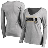 New Orleans Saints Women's Iconic Collection On Side Stripe Long Sleeve V-Neck T-Shirt | NFL Outlet