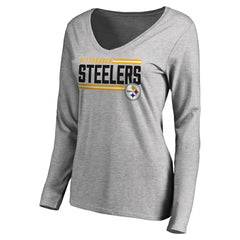 Pittsburgh Steelers Women's Iconic Collection On Side Stripe Long Sleeve V-Neck T-Shirt | NFL Outlet