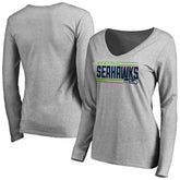 Seattle Seahawks Women's Iconic Collection On Side Stripe Long Sleeve V-Neck T-Shirt | NFL Discount