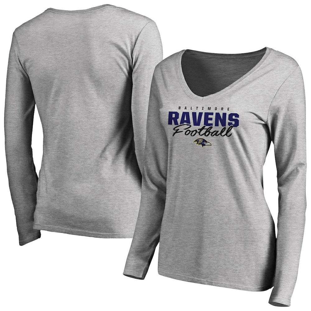 Baltimore Ravens Women's Iconic Collection Script Assist Long Sleeve V-Neck T-Shirt | NFL US