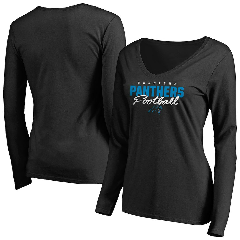 Carolina Panthers Women's Iconic Collection Script Assist Long Sleeve V-Neck T-Shirt | NFL US