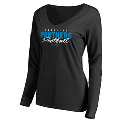 Carolina Panthers Women's Iconic Collection Script Assist Long Sleeve V-Neck T-Shirt | NFL US