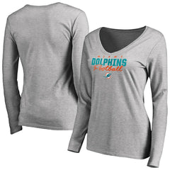 Miami Dolphins Women's Iconic Collection Script Assist Long Sleeve V-Neck T-Shirt | NFL New