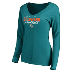 Miami Dolphins Women's Iconic Collection Script Assist Long Sleeve V-Neck T-Shirt | NFL US
