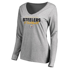 Pittsburgh Steelers Women's Iconic Collection Script Assist Long Sleeve V-Neck T-Shirt | NFL Online