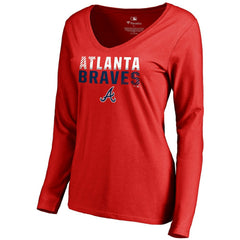 Atlanta Braves Women's Fade Out V-Neck Long Sleeve T-Shirt - MLB T-shirts