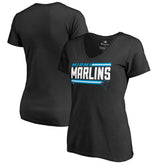 Miami Marlins Women's Onside Stripe V-Neck T-Shirt - MLB T-shirts