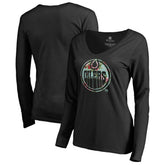Edmonton Oilers Women's Lovely Long Sleeve V-Neck T-Shirt - NHL T-shirts