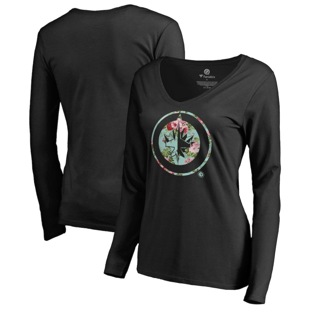Winnipeg Jets Women's Lovely Long Sleeve V-Neck T-Shirt - NHL T-shirts