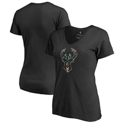 Black Milwaukee Bucks Lovely V-Neck T-Shirt | NBA