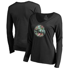 Black Philadelphia 76ers Women's Lovely V-Neck Long Sleeve T-Shirt | NBA