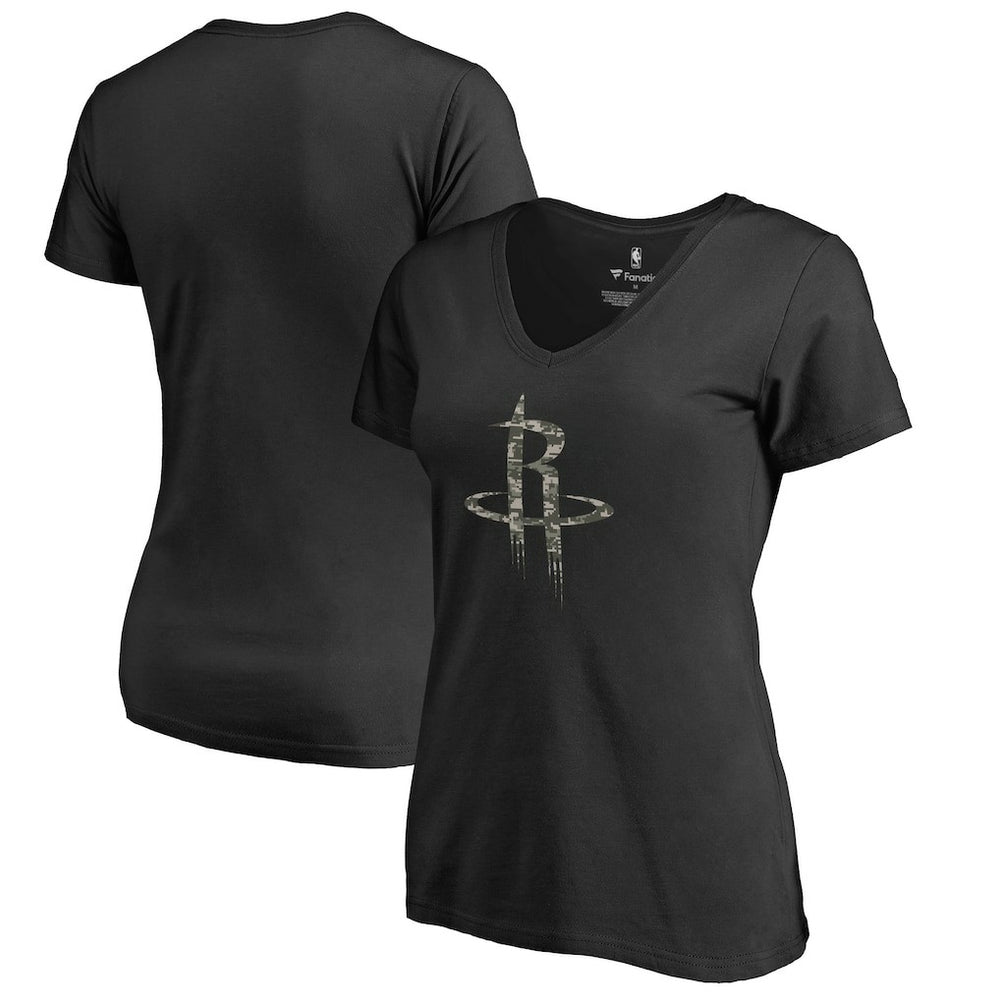 Black Houston Rockets Women's Cloak Camo V-Neck T-Shirt | NBA