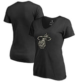 Black Miami Heat Women's Cloak Camo V-Neck T-Shirt | NBA