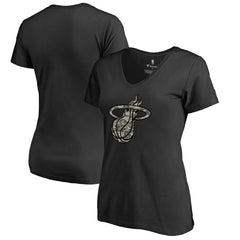 Black Miami Heat Women's Cloak Camo V-Neck T-Shirt | NBA