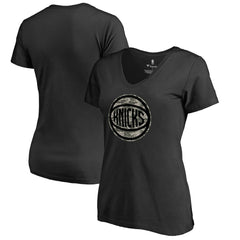 Black New York Knicks Women's Cloak Camo V-Neck T-Shirt | NBA