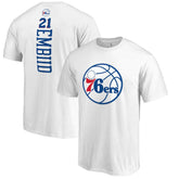 White Joel Embiid Philadelphia 76ers Backer Name & Number T-Shirt | NBA