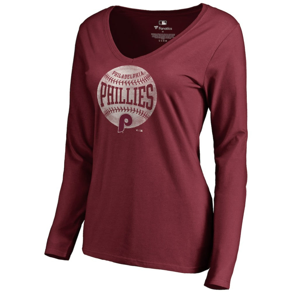 Philadelphia Phillies Women's Cooperstown Collection Slider Long Sleeve V-Neck T-Shirt - MLB T-shirts
