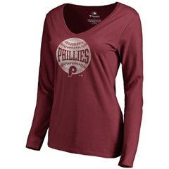 Philadelphia Phillies Women's Cooperstown Collection Slider Long Sleeve V-Neck T-Shirt - MLB T-shirts