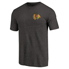 Chicago Blackhawks Primary Logo Left Chest Distressed Tri-Blend T-Shirt - NHL T-shirts