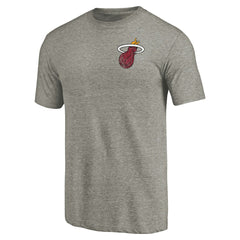 Gray Miami Heat Primary Logo Left Chest Distressed Tri-Blend T-Shirt | NBA